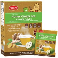 Pocas Honey Ginger Instant Tea Powder, Soursop Flavor, Real Ginger Extract Swe
