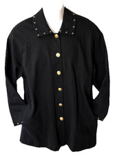St.John Sport Marie Gray Jacket Coat Womens L Black Classic Pockets Made In USA
