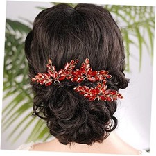 3pcs Crystal Hair Piece Set Rhinestones Hair Pins for Wedding Brides Red