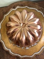Vintage Copper Jello Mold Baking 3.5 Cups Fluted Scalloped Round w Hanger VGPC