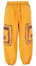 Yogahose, Unisex Baumwoll Goa Hose mit aufwendigen Details - kurkuma