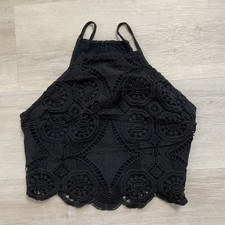 Abercrombie and Fitch Womens Keyhole Spaghetti Strap Lace Crop Top Black XS