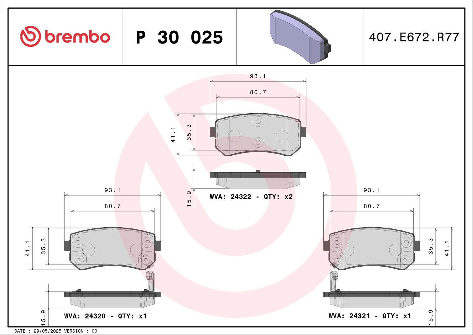 Bremsbelagsatz, Scheibenbremse P 30 025 BREMBO für KIA HYUNDAI - Bild 6