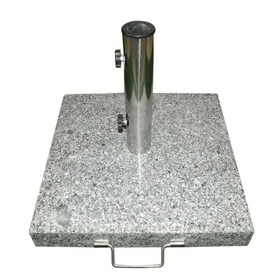 Sonnenschirmständer 25 kg Granit poliert grau eckig Edelstahl 45 cm Griff Rollen