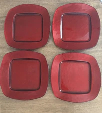 Set Of Four Bombay Red Appetizer Tidbit Plates 