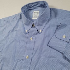 NEW VTG Brooks Brothers Shirt Mens 16.5 3 Blue Micro Check Relaxed Fit Cotton