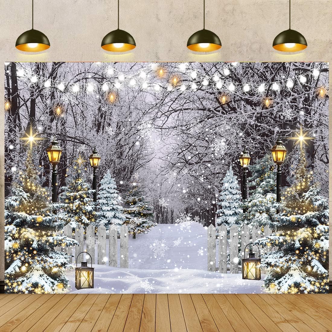 Winter Wonderland Backdrop 10x8FT Winter Snowflake Christmas Tree Forest Scen...