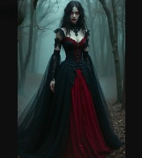 Fantasy Black And Red Gothic Wedding Dress Vampire Witch Elf Aesthetic Baroque