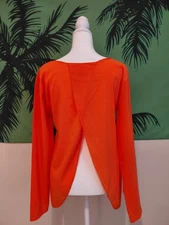 orange open split back flowing long sleeve chiffon-like sheer blouse top size S