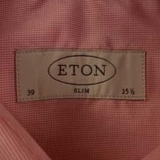 ETON Dress Shirt Mens 15.5 Slim Red Cotton Micro Plaid Spread Collar Long Sleeve