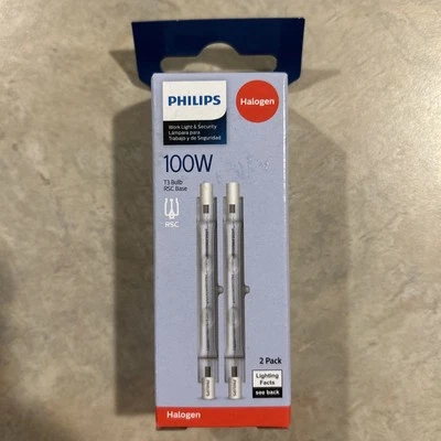 Philips T3 100W Work Light & Security Bulbs RSC Base (2 Per Pack) NIB