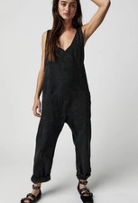 Free People We The Free High Roller Corduroy Jumpsuit Boho Black Women  s SZ S