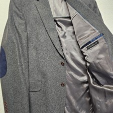 Jos. A. Bank Blazer Sports Coat 44L Gray Wool Tailored Fit 2-Button Elbow Patch