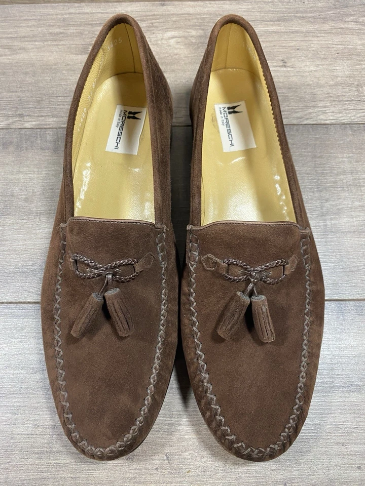 Zapatos Mocasines Moreschi Marrón Gamuza Cuero Para Hombre Talla 10 Hechos en Italia Foto 4 de 4