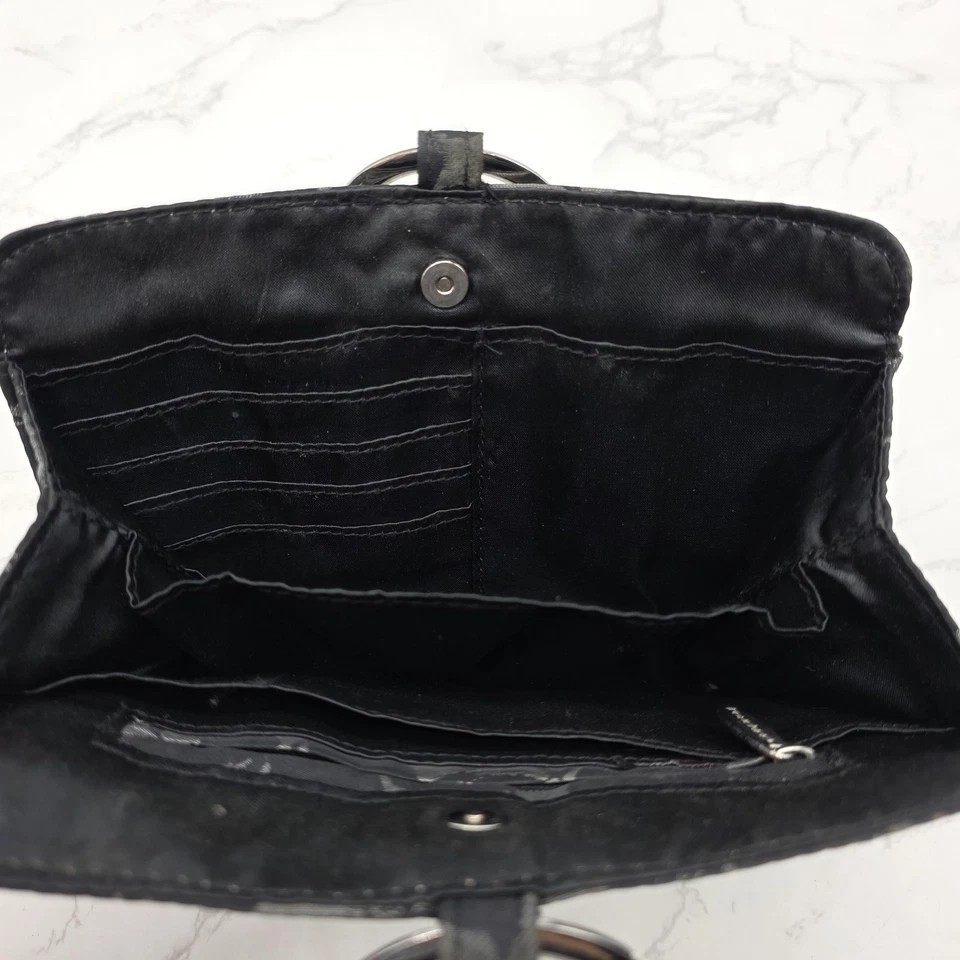 Cartera Cartera Cartera Mujer Negra Gris Estampado Hoja Organizador Anillo Mango Bolsillos Foto 3 de 4