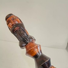 VTG Hand carved Wood Walking Stick Cane Snake Men Folk