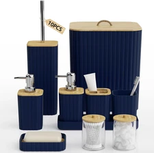 Bathroom Accessories Set - 10PC Bathroom Sets, Navy Blue Bathroom Set, Bathroom