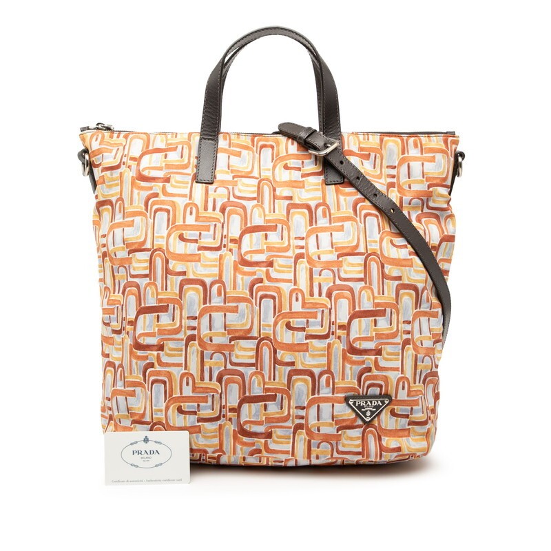 Prada Canvas Leather Shoulder Tote Bag Brown Beige Blue Women Used Authentic thumbnail 8