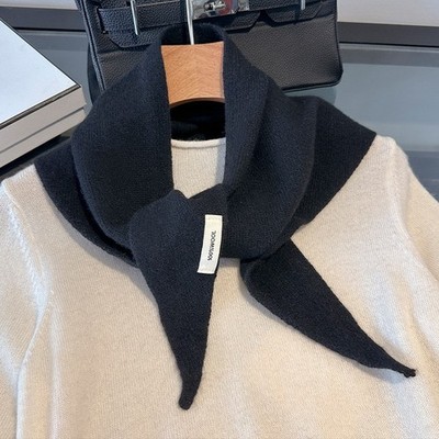 3Pcs 100% Wool Triangle Scarf Set Black Brown Beige Knitted Winter Neck Wrap