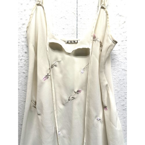 Vintage Y2K Josie Women Sheer Tank Top Mini Dress Lingerie Cream Pink Tulips - Picture 3 of 10