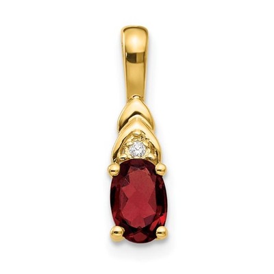 14k Gelbgold 6x4 Oval Januar/Granat und Diamant Anhänger Halskette Damen