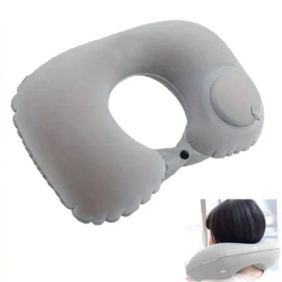 Oreiller Coussin Gonflable Voyage Gris – Confort Cervical Portable - Photo 1/4