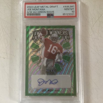 2022 Leaf Metal Draft Joe Montana #AWJM1 Green Wave Autograph PSA 10 1/7