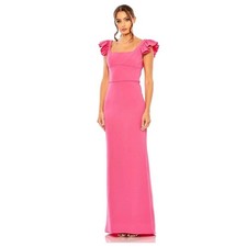 IEENA for Mac Duggal Fuchsia Pink Ruffle Shoulder Column Gown 27109 FUC 2