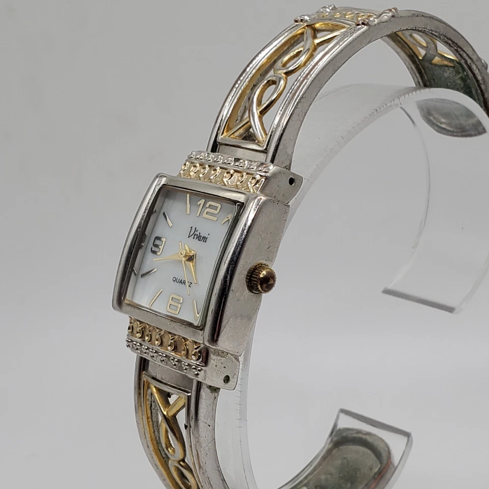 Vivani Reloj Cuarzo Mujer 25mm Dos Tonos Puño Banda Batería Nueva Foto 3 de 4