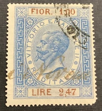 Italy King Victor Emanuel II Revenue Stamp (1870) Red Denomination