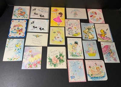 VTG Used Shower Invitation Cards Lot (21) Wedding & Baby Hallmark Forget-Me-Not