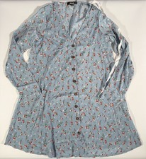 Missguided Button Through Long Sleeve Floral Smock Dress