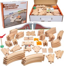 Wooden Train Tracks 68pc Expansion Set Bridge Compatible with Thomas Brio