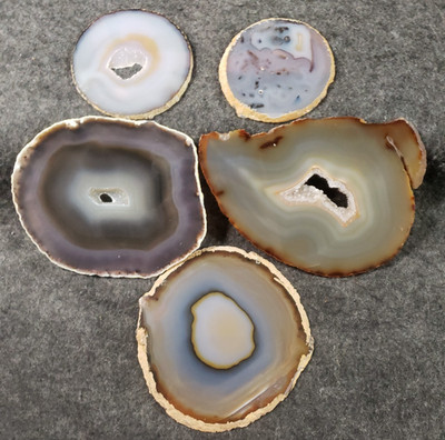5 agate crystal slices - Set Of 5 - natural polished agates- 3.25-6.25 .. (C7B1)