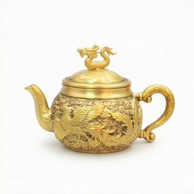 Théière En Laiton Chinoise Théière avec Couvercle Traditionnelle - Photo 1/4