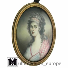 1920 Biedermeier Style Lady Miniature Painting Signed Brass Frame