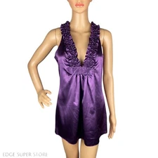 Max Studio Purple Satin Collar VNeck Evening Sleeveless Blouse Top Size Medium