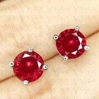 4.00carat Round Shape Natural Ruby  Solitaire Stud Earring 18k White Gold Plated