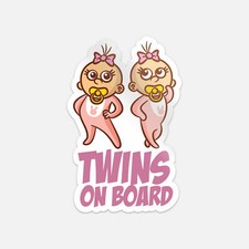 Twins On Board Girls White Vinyl Sticker Decal