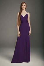 White by Vera Wang Maxi Bridesmaid Dress in Amethyst Belted Waist Sz 10