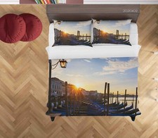 Copripiumino trapuntato 3D ponte sul mare barca cielo paesaggio set lenzuola