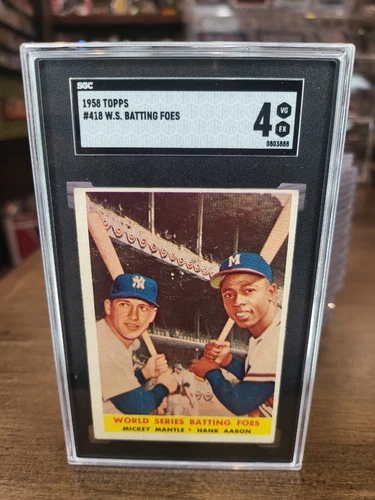 1958 Topps #418 W.S. Batting Foes Mickey Mantle/Hank Aaron SGC 4
