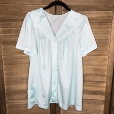 Shadowline Womens Vintage Size 38 Bed Jacket Pajama top Nylon Blue S Sleeve