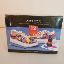 Arteza 12 Acrylic Colors For Leather Painting Water Resistant Clothing Shoes NEW