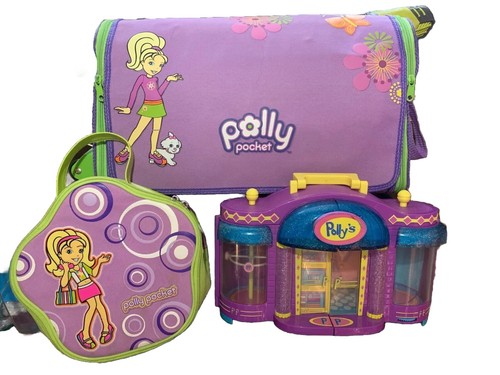 Polly Pocket Rolling Bag Carry Wheels Purple Play Mat Shopping Mall 3 Inch Doll - Afbeelding 1 van 10