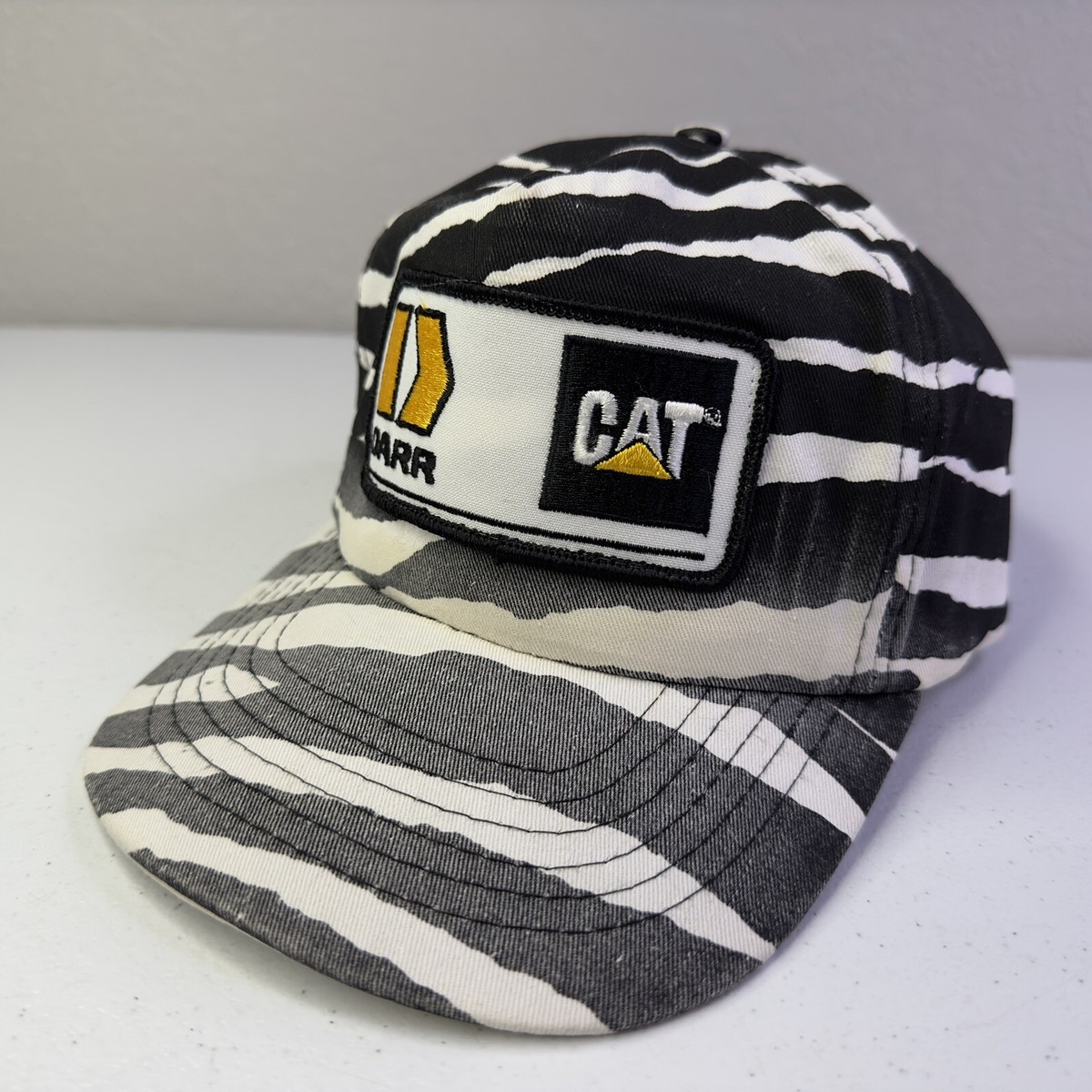 Vintage CAT Caterpillar Zebra Stripe Hat Cap 90's Snapback