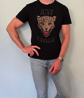 Roberto Cavalli Just Cavalli Black Tiger Print T-Shirt Gr. L super Zustand