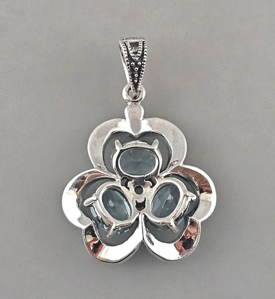 9923445 D'Argento Topazio Blu Marcasite Rimorchio Fiori 925er Argento 2,5 x - Immagine 3 di 3