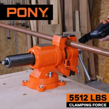 Pony 5 Inch Bench Vise 5512 LBS Clamping Force Heavy Duty 360 Degree Swivel Base