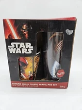 Star Wars The Force Awakens Plastic Travel Mug and Ceramic Coffee Mug New in Box